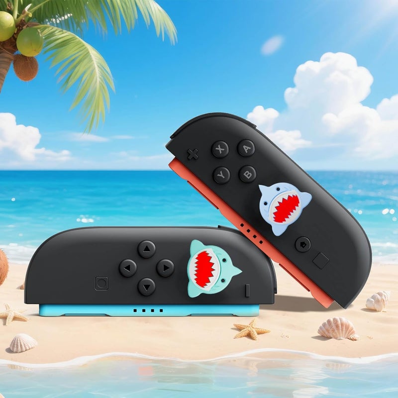 Jemdo Thumb Grips Compatible with Nintendo Switch 2 (2025) – 4pcs Blue Shark Design Silicone Joystick Caps, Comfortable Controller Stick Gifts for Kids & Gamers - Image 4